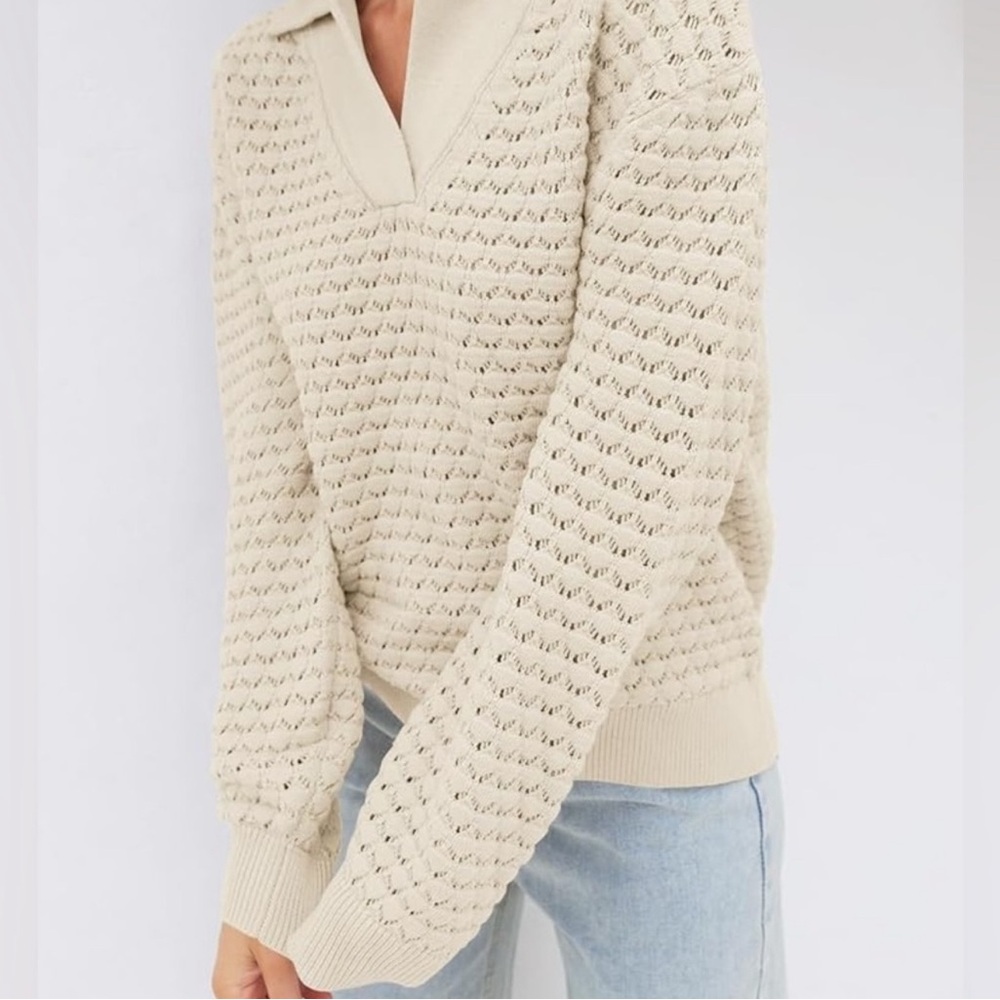 Joie Ivory Knit Sweater with Eyelet Design